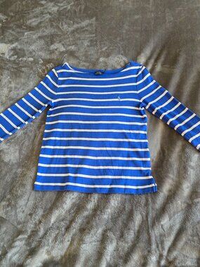 Polo Ralph Lauren Women's Lg Blue & White Striped Long Sleeve Shirt Nautical